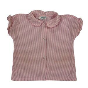 Vintage 1980s Pink & White Pinstripe Shirt 24 Months W/ Scallop Peter Pan Collar